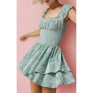 Urban Outfitters S velvet romper / square neckline / smocked bodice / skort NEW